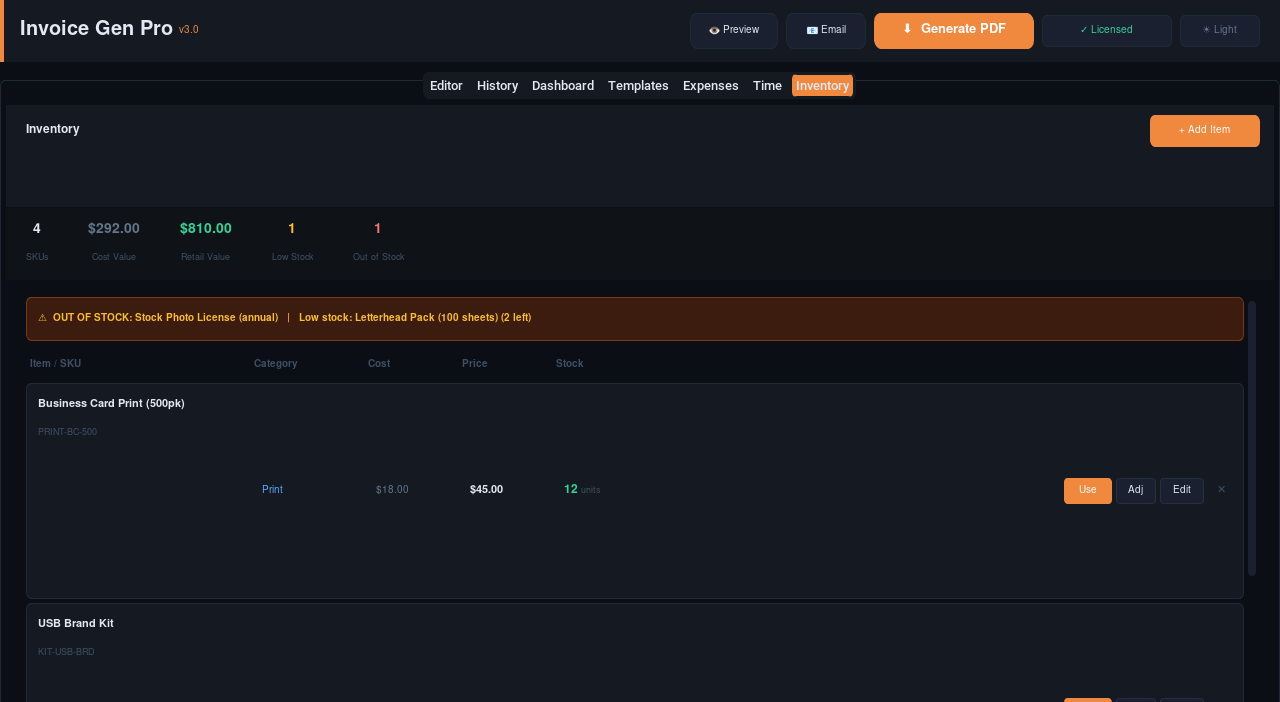 Inventory tab